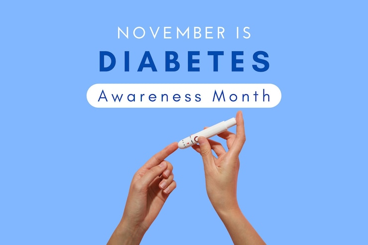 Foto 14. november der tag der bekämpfung von diabetes auf blauem hintergrund