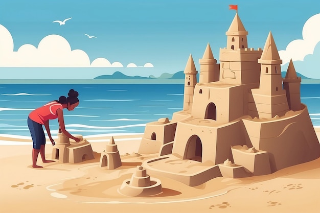 14 Projetar um vetor de uma pessoa construindo um castelo de areia autônomo na praia