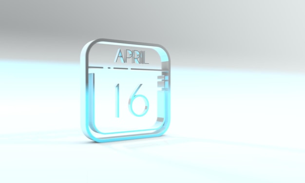 16. April Cyanitfarbenes Kalendersymbol Hellblauer Hintergrund 3D-Darstellung 3D-Rendering