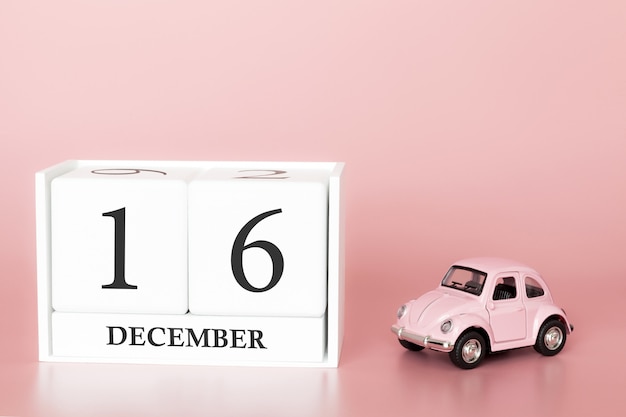 16 de diciembre. Día 16 del mes. Calendario cubo con carro