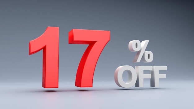 17 Porcentaje de descuento Texto en rojo 3D 17 Descuento Texto 3D 17 Oferta 17 Descuento Texto