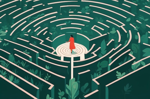 18 Projetar um vetor de uma pessoa navegando em um labirinto de crescimento de auto-amor