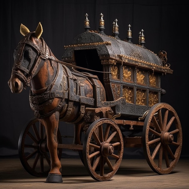 1800er-Jahre gepanzerte Pferd gezogen königliche Wagen Fotografie KI-generierte Bild