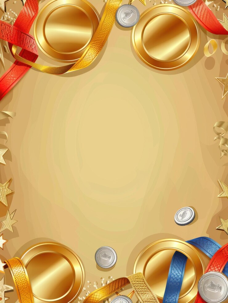Foto 18060126 03 desenho de fronteira com medalhas de ouro, prata e bronze com um fundo comemorativo