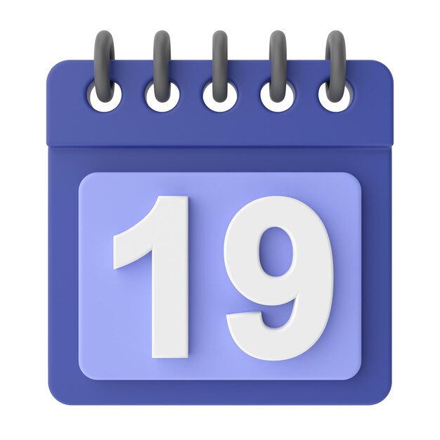 19º décimo nono dia do ícone de calendário 3d do mês