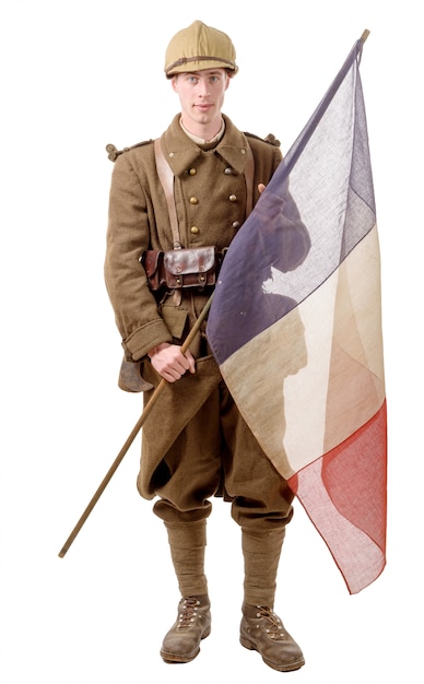 1940 französischer Soldat mit einer Flagge