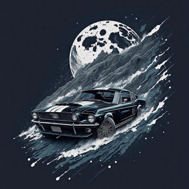1968 ford mustang preto Shelby design gráfico design plano à deriva na lua