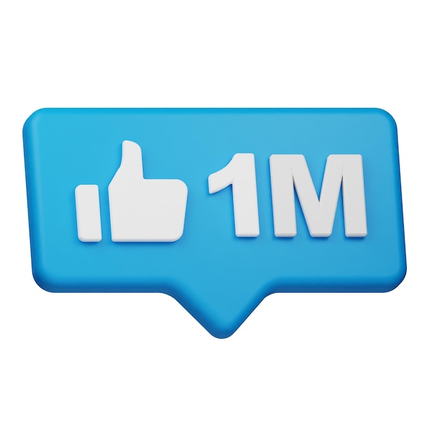 1m gosta de notificação ícone 3d isolado no fundo branco
