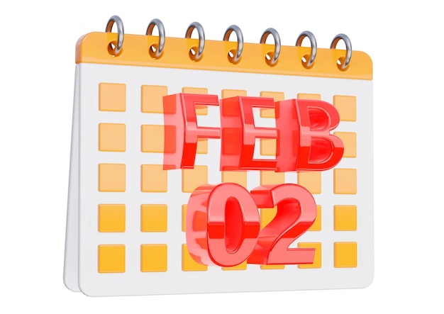 2. Februar Kalenderdesign isoliert auf weißem Hintergrund