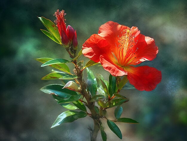 2 flor roja en el jardín generativo ai