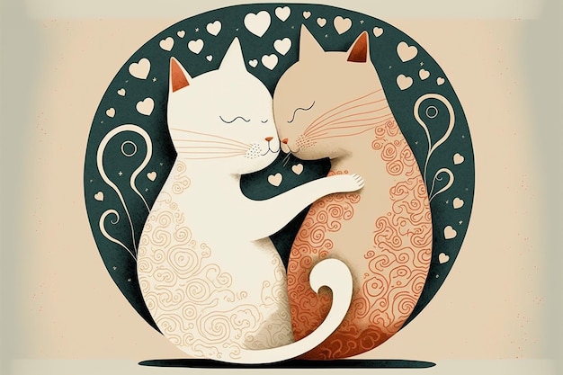 2 gatos lindos son ilustración de abrazo y abrazo