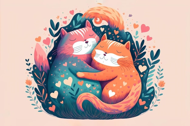 2 gatos lindos son ilustración de abrazo y abrazo