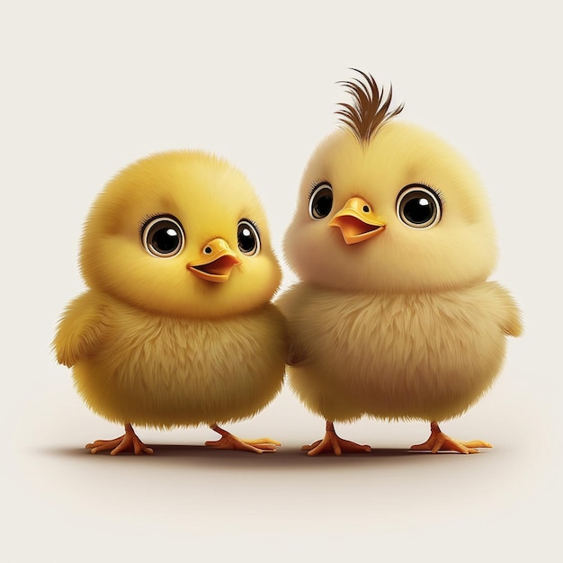 -2 Happy Chicks Cartoon Drawing Illustration Digital Chicken Tweet