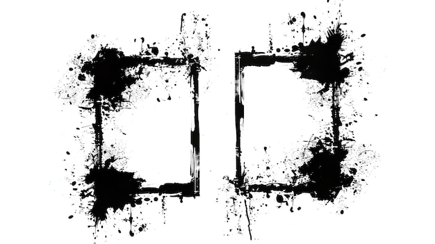 2 rechteckige schwarze Tinten-Splitter-Rahmen nebeneinander Vektor-Illustration einfaches Design Weiß