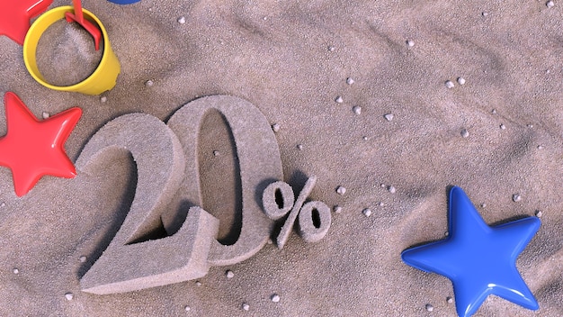 20% desconto de verão conceito 20% renderização 3D