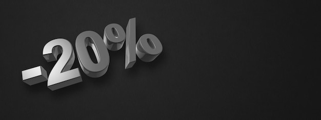 20 de descuento oferta ilustración 3D aislado en banner horizontal negro