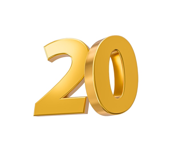 20 de descuento en venta Por ciento de oro aislado sobre fondo blanco Celebración del 20º aniversario 3D Golden