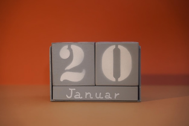 20 de enero en cubos grises de madera Fecha del cubo del calendario 20 de enero Concepto de fecha Copiar espacio para texto o evento Cubos educativos Calendario en forma de cubo para el 20 de enero con espacio vacío Enfoque selectivo