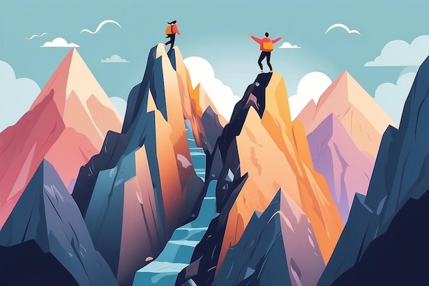 20 Ilustrar a una persona escalando una montaña de retos de amor propio Ilustración vectorial en estilo plano