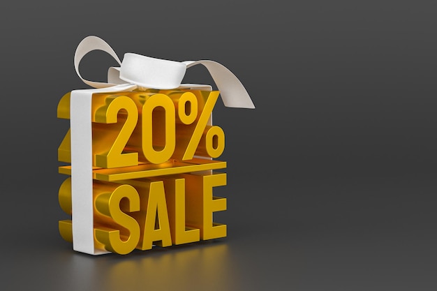 20 % Verkauf mit Schleife und Band 3D-Design auf leerem Hintergrund