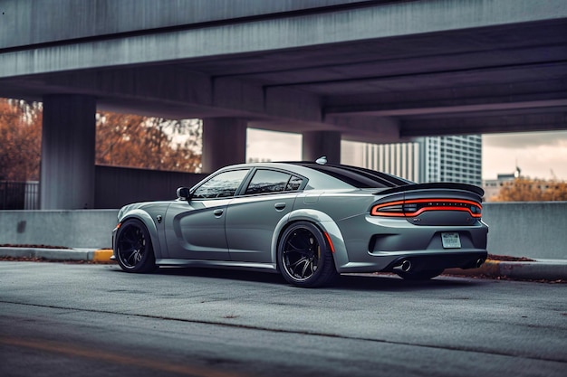 2020 Dodge Charger hellgrau aggressives Styling Generative KI