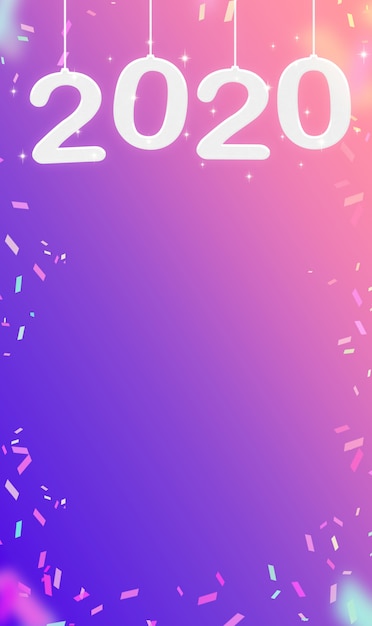 2020 Feliz año nuevo y confeti colgando en rosa degradado púrpura fondo de pantalla