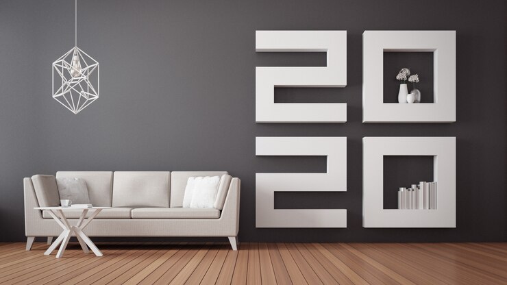 2020 Feliz año nuevo Salón interior / 3D rendering interior