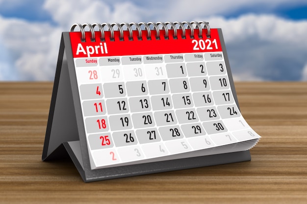 2021 año. Calendario de abril. Ilustración 3D