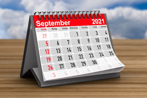 2021 año. Calendario de septiembre. Ilustración 3D