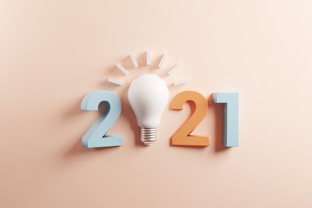 2021 conceptos de inspiración de creatividad, idea de bombilla con año nuevo 2021.