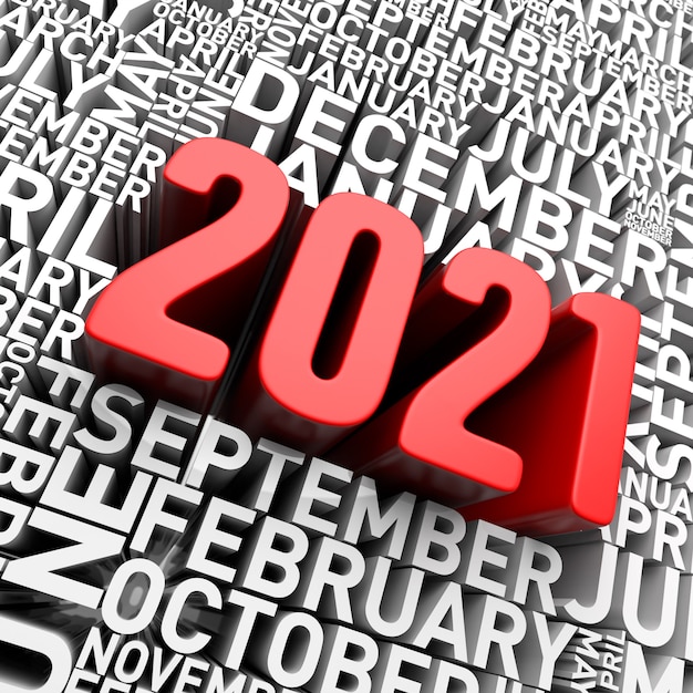 2021 Neujahr Hintergrundkonzept. 3D-Rendering