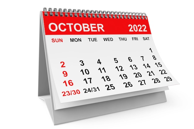 2022 año octubre calendario renderizado 3d