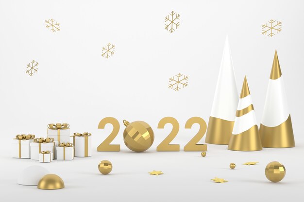 2022 Balão dourado com árvore de Natal e prodium para exibição de produtos no festival de Natal