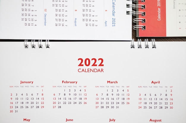 2022 calendario página fondo planificación empresarial cita reunión concepto