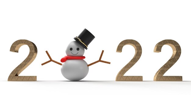 2022 dorado número muñeco de nieve papá noel sonrisa personaje blanco decoración ornamento feliz navidad feliz año nuevo fiesta vacaciones celebración festival fiesta 31 diciembre enero invierno temporada3d hacer