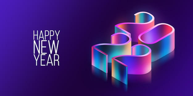 2022 Feliz Ano Novo. Design moderno de números coloridos em um fundo escuro. Modelo de design para site, cartaz, cartão de ano novo. Ilustração 3D, renderização em 3D.