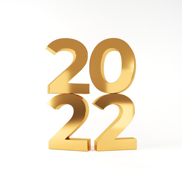 Foto 2022 feliz año nuevo. números de oro, ilustración de render 3d.