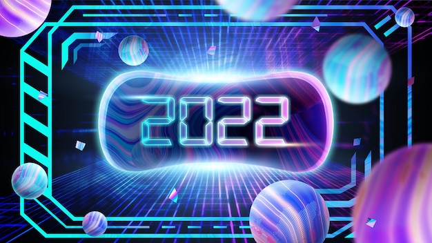 2022 Meta Universe-Konzept mit farbenfrohem VR-Planeten