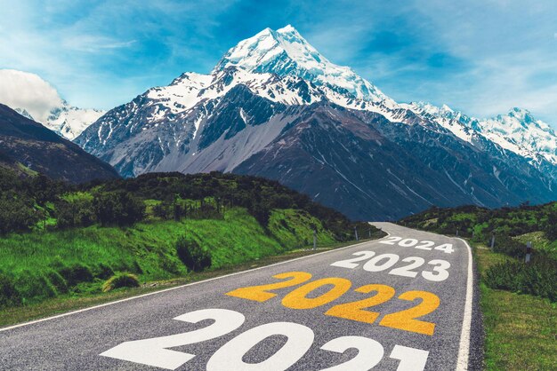 2022 Neujahrs-Roadtrip-Reisen und Zukunftsvisionskonzept