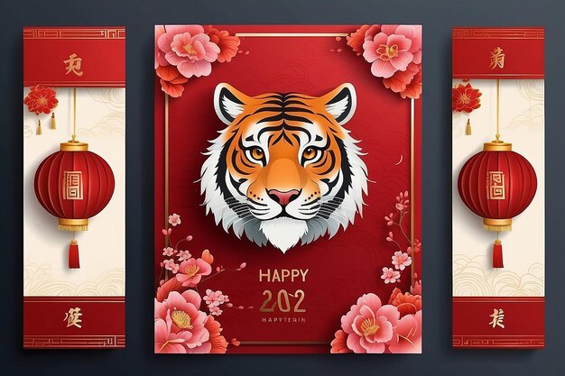 Foto 2022 plantillas temáticas del zodiaco del tigre cny con diseño de patrón japonés de lujo