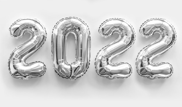 2022 silberne Zahlen aufblasbare Zahlen Zahlen auf weißem Hintergrund. Das Konzept von Neujahr und Weihnachten