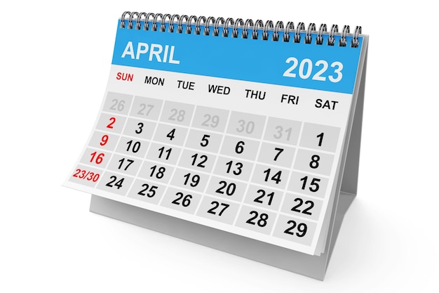 2023 Año Abril Calendario Representación 3d