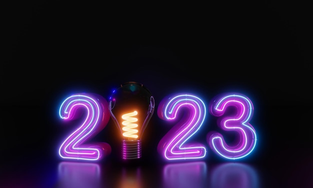 2023 Año nuevo estilo neón Ilustración 3D