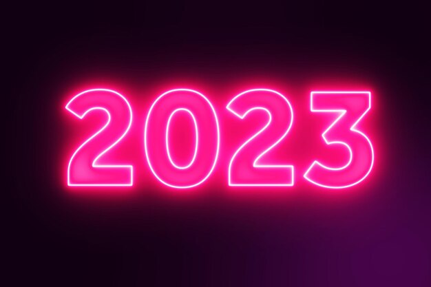 2023 año nuevo neón texto primer plano 3d renderizado