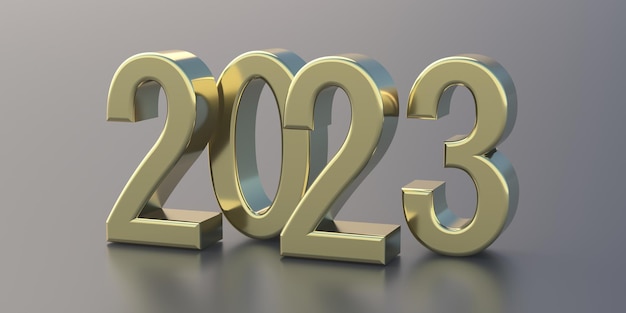 2023 año nuevo Signo de oro brillante contra color gris Tarjeta de felicitación de feliz año nuevo