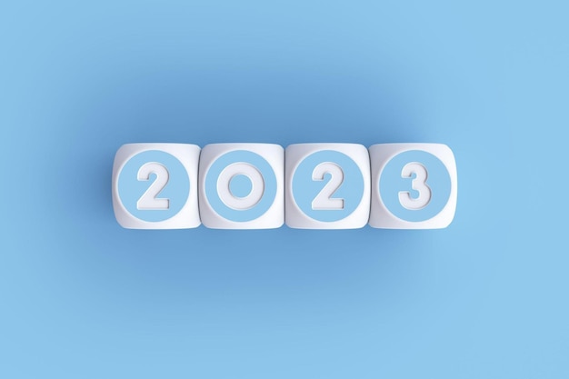 2023 Blocos escritos sobre fundo azul