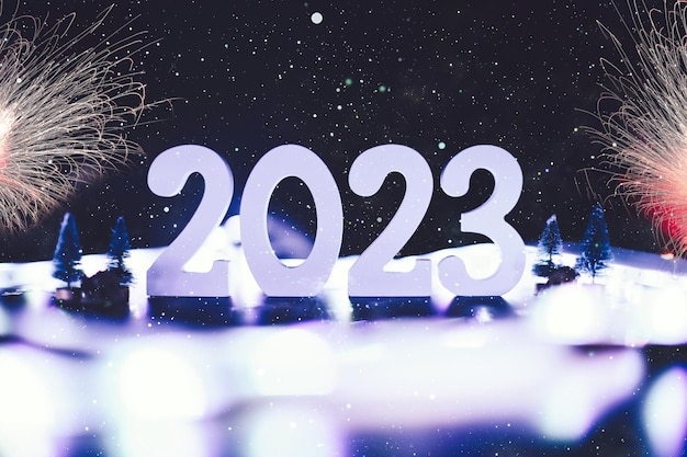 2023 Celebración del Año Nuevo Luces borrosas en el fondo