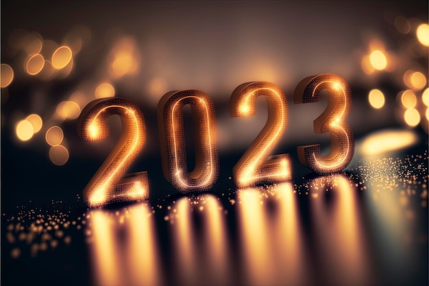 2023 com luzes embaçadas ao fundo