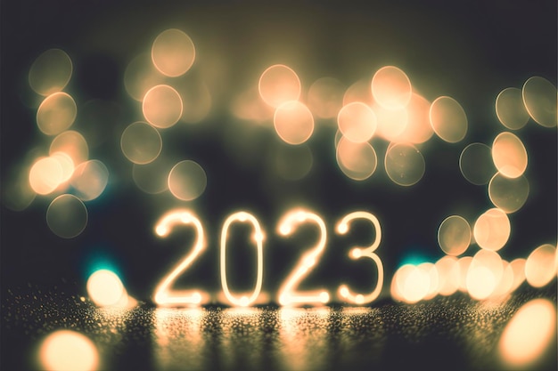 2023 com luzes embaçadas ao fundo