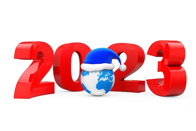 2023 Concepto de Año Nuevo Sombrero de Santa sobre Globo terráqueo Representación 3d